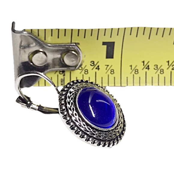 Antiqued Silver Tone Blue Cat Eye Earrings - Picture 5 of 5